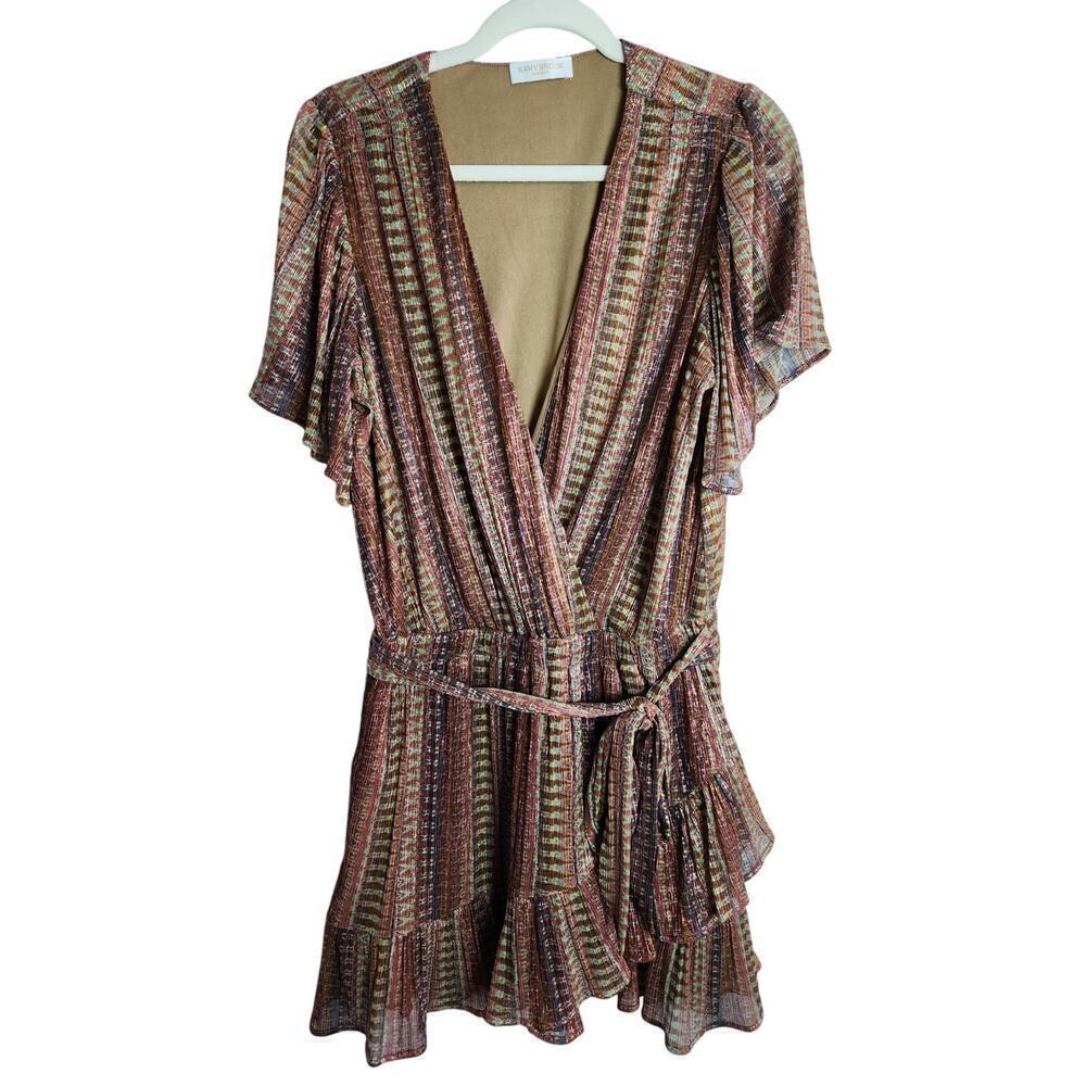Ramy Brook Chelsea metallic ruffle tie dress no size tag, measures s 4/6 resort